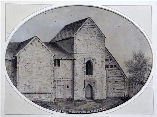 James Lambert Jnr (1741-1799) Inside of the Westgate, Lewes and St Peters West - Out, Lewes 9 x 12in.